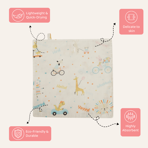 Jungle Party 100% Cotton Pack of 5 Wash Cloth 0 - 12 Months
