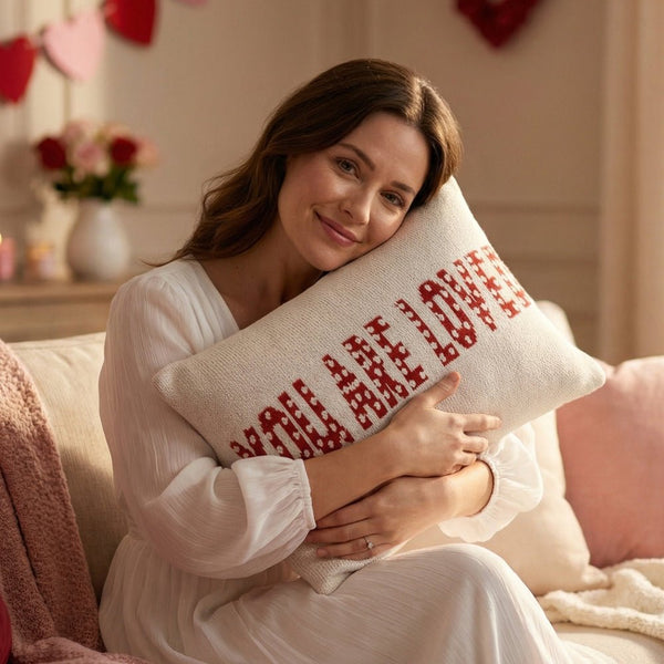 Decorative Knitted Jacquard Cushion Cover, Red