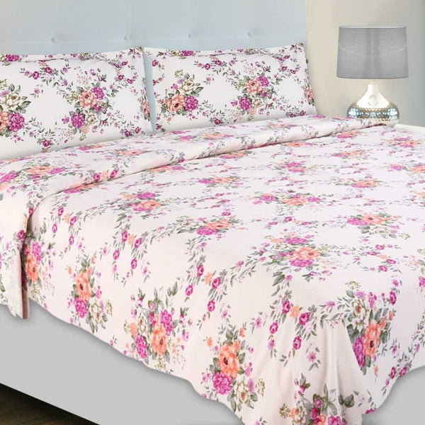 Greek Garden Romance, 100% Cotton King Size Bedsheet, 144 TC, Orange