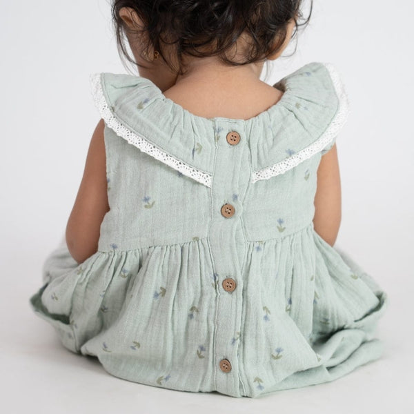 100% Cotton Mint Meadow Frock-Mint Green