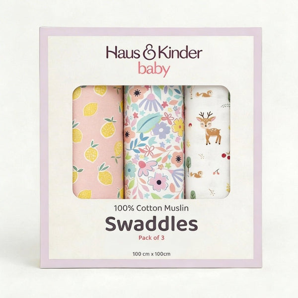 Citrus groove Collection 100% Cotton Muslin Swaddle Pack Of 3 | 0 to 3 Months