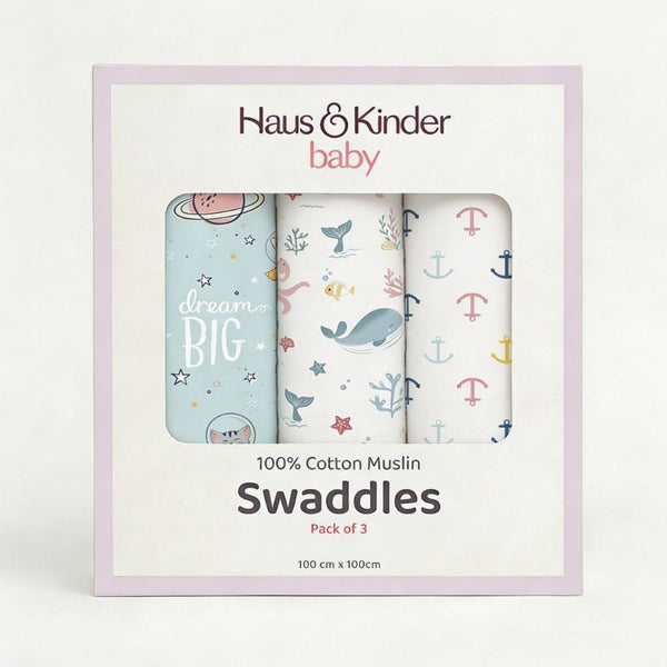 Oasis Collection 100% Cotton Muslin Swaddle Pack Of 3 | 0 to 3 Months