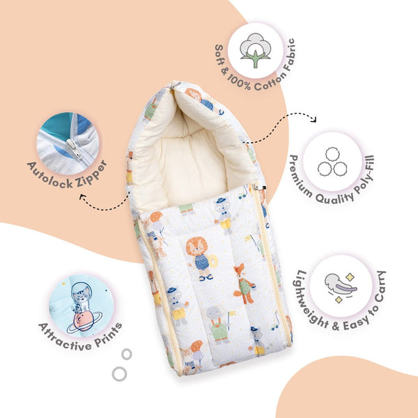 Jungle Party 100%Cotton Carrier Nest cum sleeping bag 0 - 3 Months Lightweight