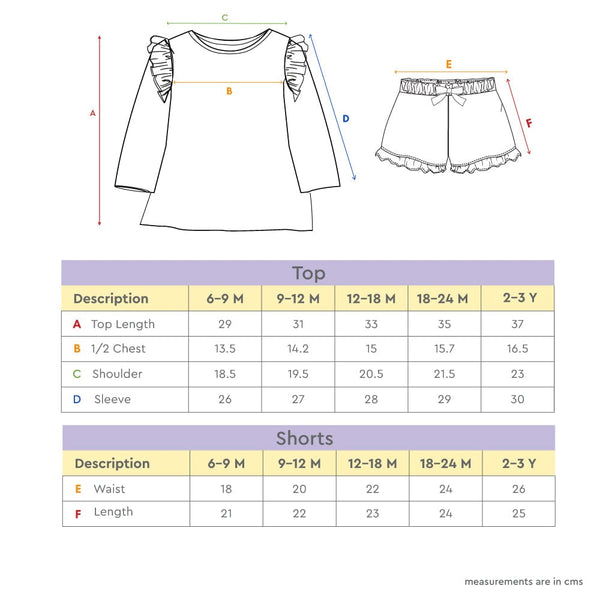 100% Cotton Full Sleeve Girl Top & Shorts Off, white - Blue