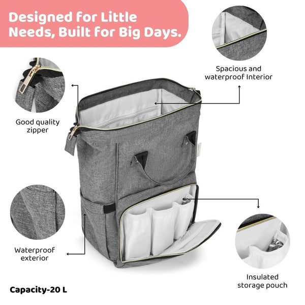Grey Chic Diaper Bag Backpack (Capacity - 20L)