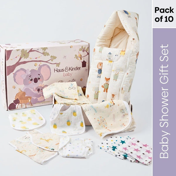 Box Of Love Baby EssentialsI Perfect Baby Shower Gift Pack I – Jungle Joy Edit (Pack of 10)