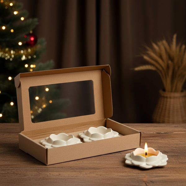 Ceramic White Diya, Set of 2