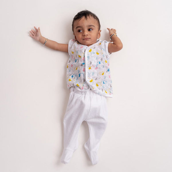 100% Cotton Muslin Vest Pack of 2 - Woodland Animal & Elephant