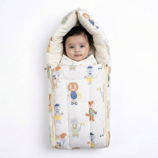 Jungle Party 100%Cotton Carrier Nest cum sleeping bag 0 - 3 Months Lightweight