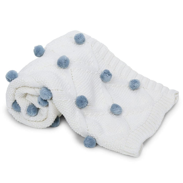 Whimsical Pom Pom 100%cotton knitted Summer AC blanket 0- 3 years
