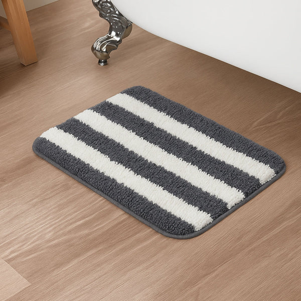 Plush Microfiber Stripe Bathmat, Beige