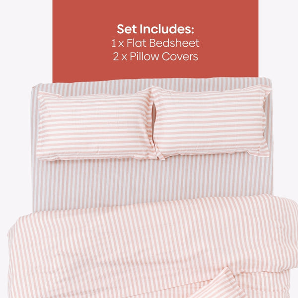 Momoiro Stripe 100% Cotton Double Bedsheet, 186TC