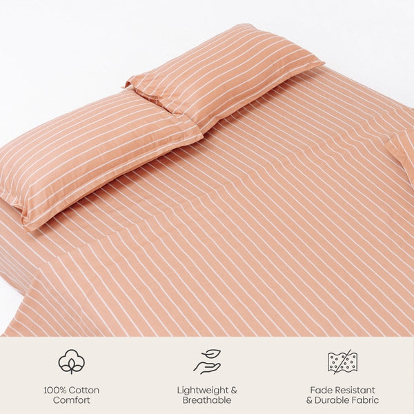 Kohaku Stripe 100% Cotton Double Bedsheet, 186TC