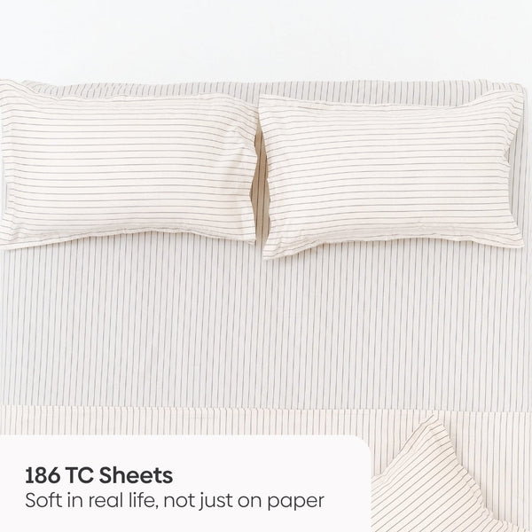 Sumi Stripe, 100% Cotton King Size Bedsheet, 186 TC