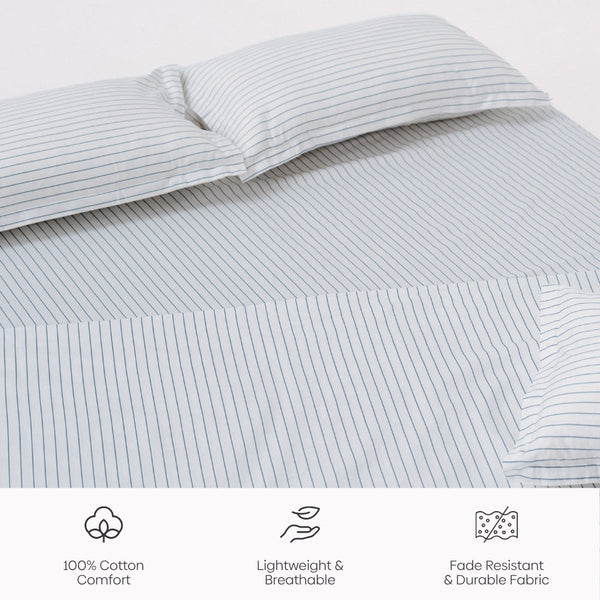 Ruri Stripe, 100% Cotton King Size Bedsheet, 186 TC