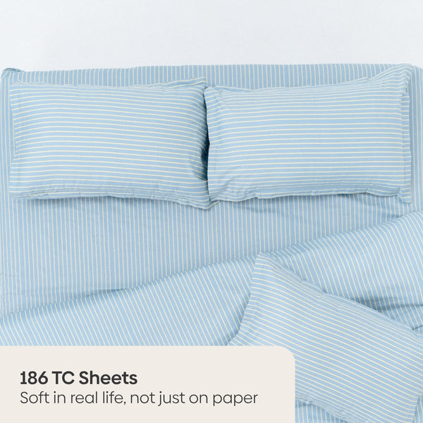 Seiran Stripe 100% Cotton Double Bedsheet, 186TC