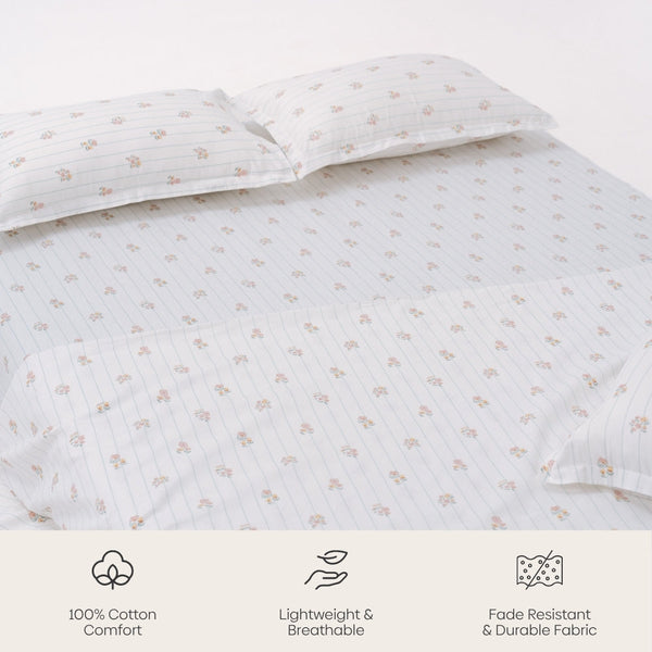 Kohana Stripe 100% Cotton Double Bedsheet, 186TC