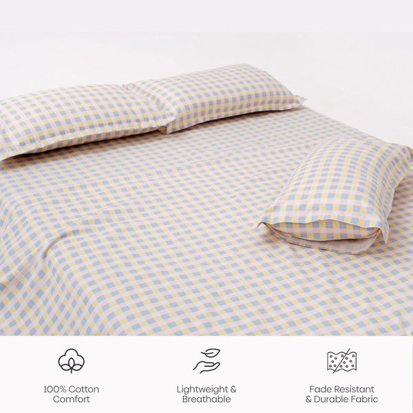 Awairo Check, 100% Cotton King Size Bedsheet, 186 TC