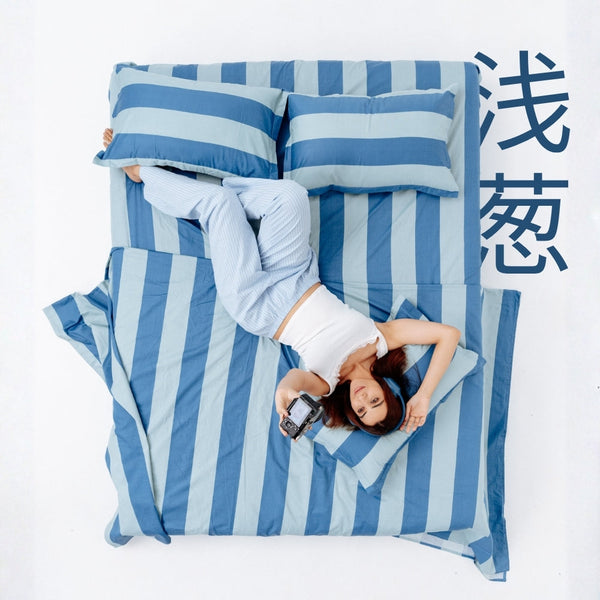 Asagi Stripe 100% Cotton Double Bedsheet, 186TC