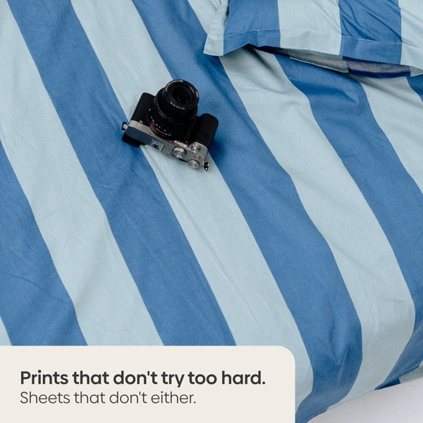 Asagi Stripe, 100% Cotton King Size Bedsheet, 186 TC