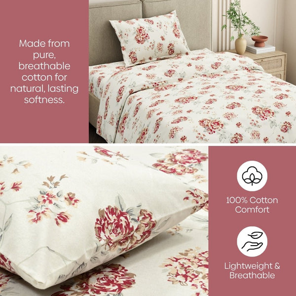 English Rose Reverie Single Flat Size Bedsheet, 186 TC