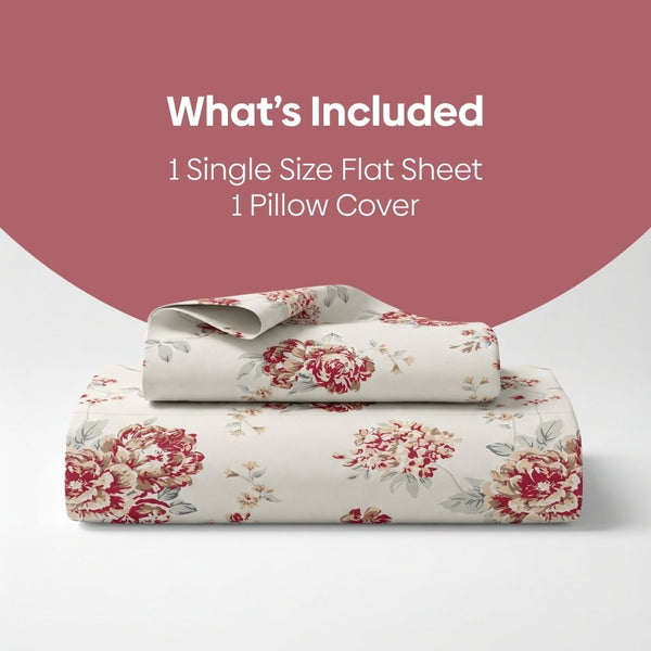 English Rose Reverie Single Flat Size Bedsheet, 186 TC