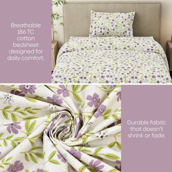 Moonlit Lavender Garden Single Flat Size Bedsheet, 186 TC