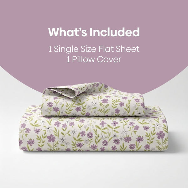 Moonlit Lavender Garden Single Fitted Size Bedsheet, 186 TC