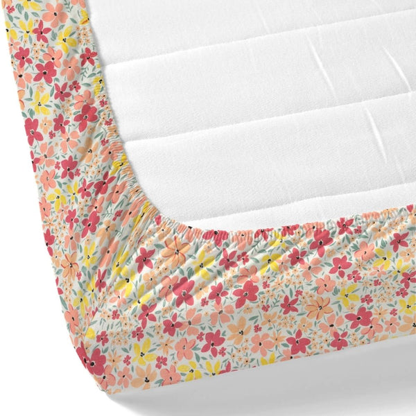 Sunlit Blossom Meadow Single Fitted Size Bedsheet, 186 TC