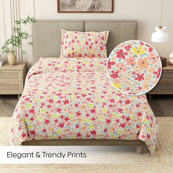 Sunlit Blossom Meadow Single Flat Size Bedsheet, 186 TC
