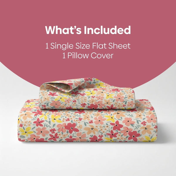 Sunlit Blossom Meadow Single Flat Size Bedsheet, 186 TC