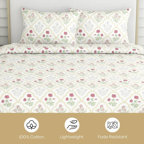 Rose Serenity, 100% Cotton King Size Bedsheet, 186 TC