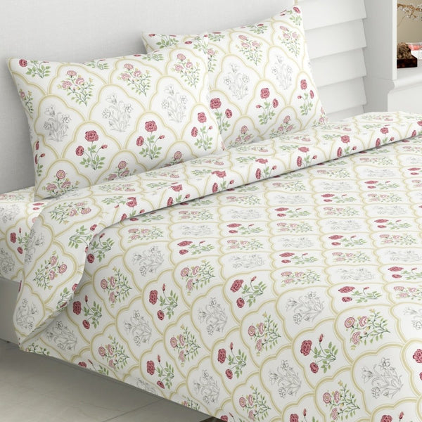 Rose Serenity, 100% Cotton King Size Bedsheet, 186 TC