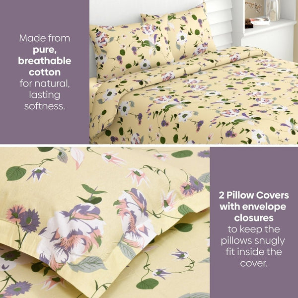 Bold Floral 100% Cotton Double Bedsheet, 144 TC