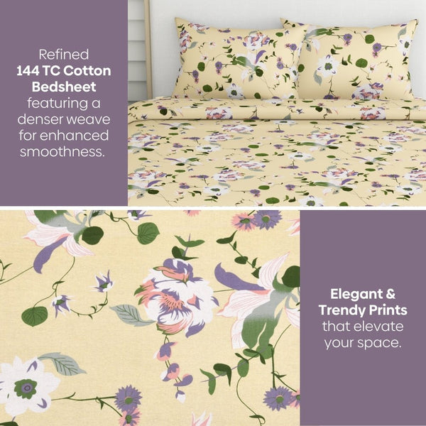 Bold Floral 100% Cotton Double Bedsheet, 144 TC