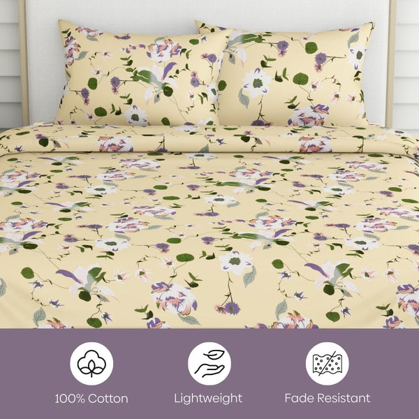 Bold Floral 100% Cotton Double Bedsheet, 144 TC