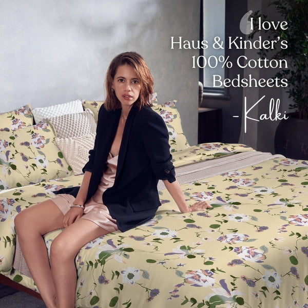 Bold Floral 100% Cotton Double Bedsheet, 144 TC