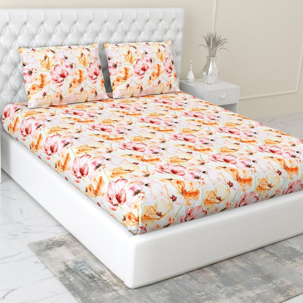 300 TC Satin Royale Bedsheet Seraphine Blossom, Multicolor