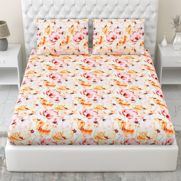 300 TC Satin Royale Bedsheet Seraphine Blossom, Multicolor