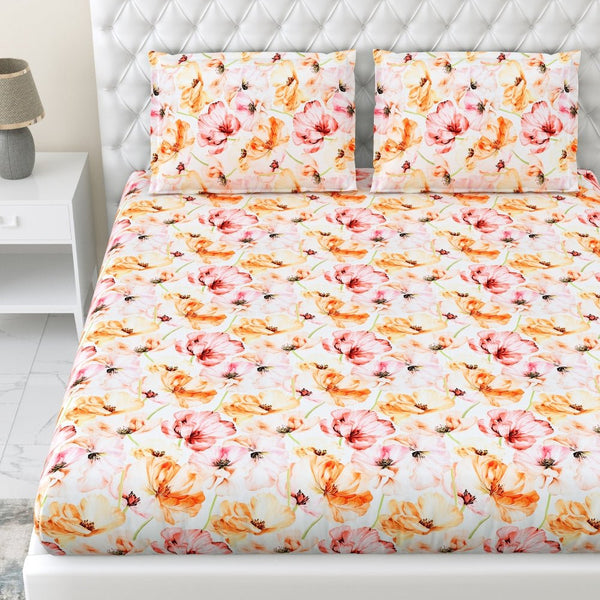 300 TC Satin Royale Bedsheet Seraphine Blossom, Multicolor
