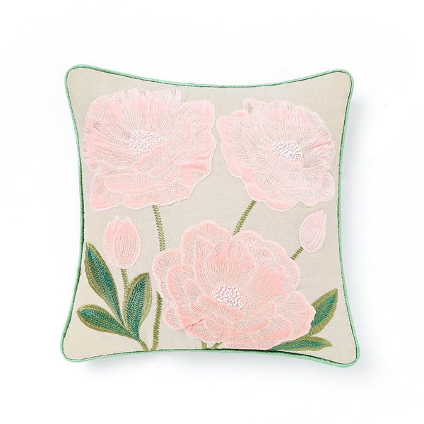 Rose Bower Embroidered Cushion Cover Pack of 1, Pink