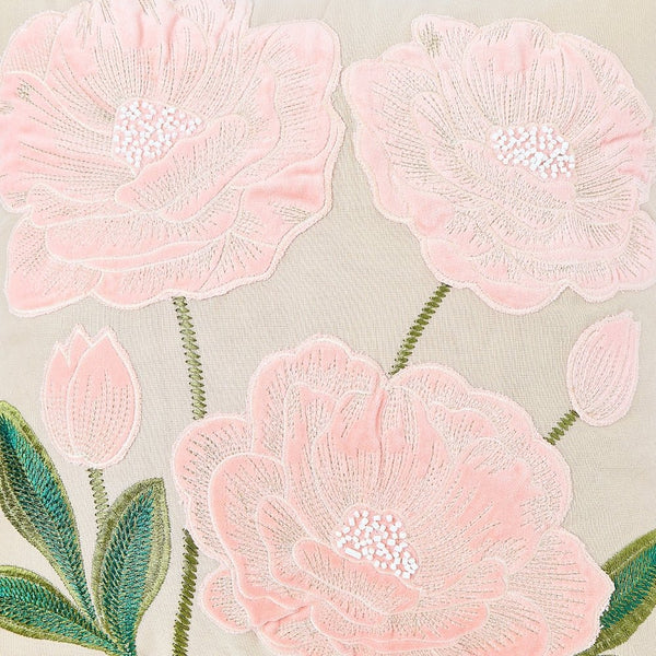 Rose Bower Embroidered Cushion Cover Pack of 1, Pink