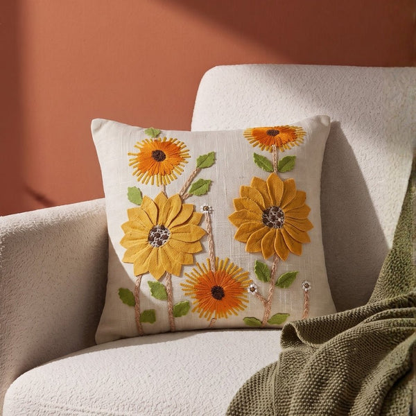Ochre Spire Embroidered Cushion Cover Pack of 1,Mustard