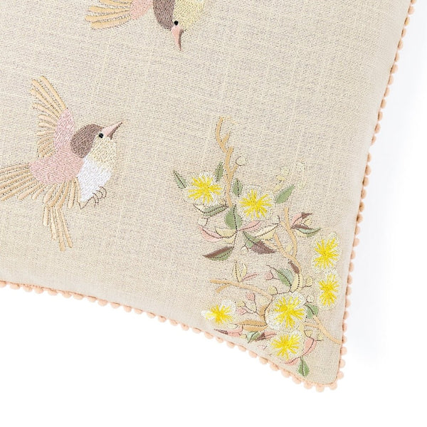 Arbor Wing Embroidered Cushion Cover Pack of 1, Beige