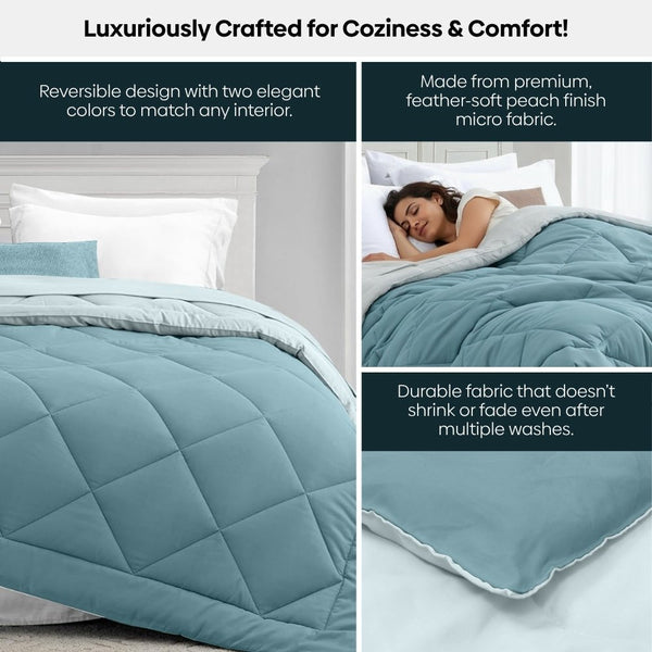 Comfy Flip Solid Reversible Comforter, Sky & Denim