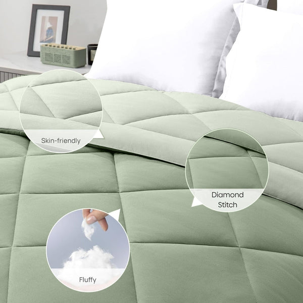 Comfy Flip Solid Reversible Comforter, Sage Green & Olive
