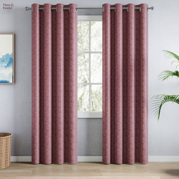 Blackout Solid With Embossed Design Elysian Bloom Pack Of 2 Curtain, Rose