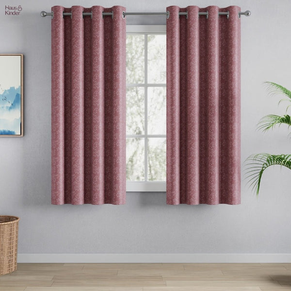 Blackout Solid With Embossed Design Elysian Bloom Pack Of 2 Curtain, Rose