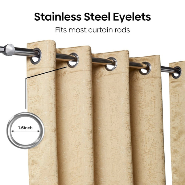 Blackout Solid With Embossed Design Earthveil Pack Of 2 Curtain, Beige