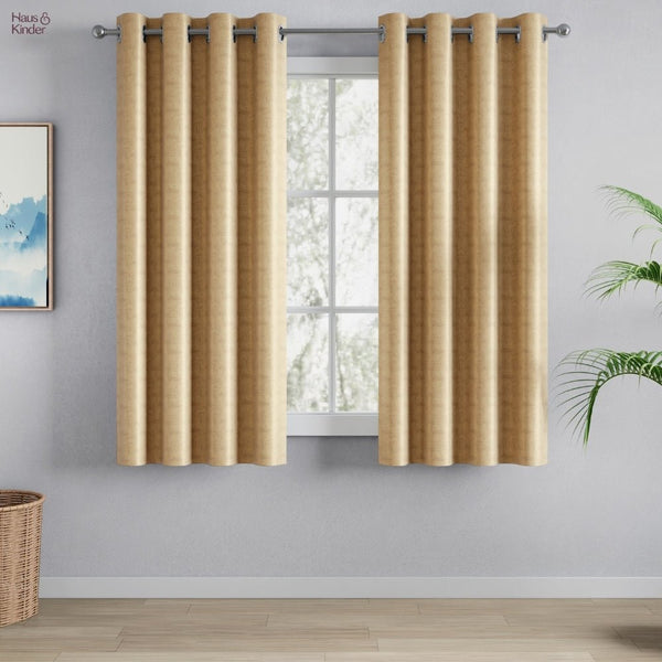 Blackout Solid With Embossed Design Earthveil Pack Of 2 Curtain, Beige